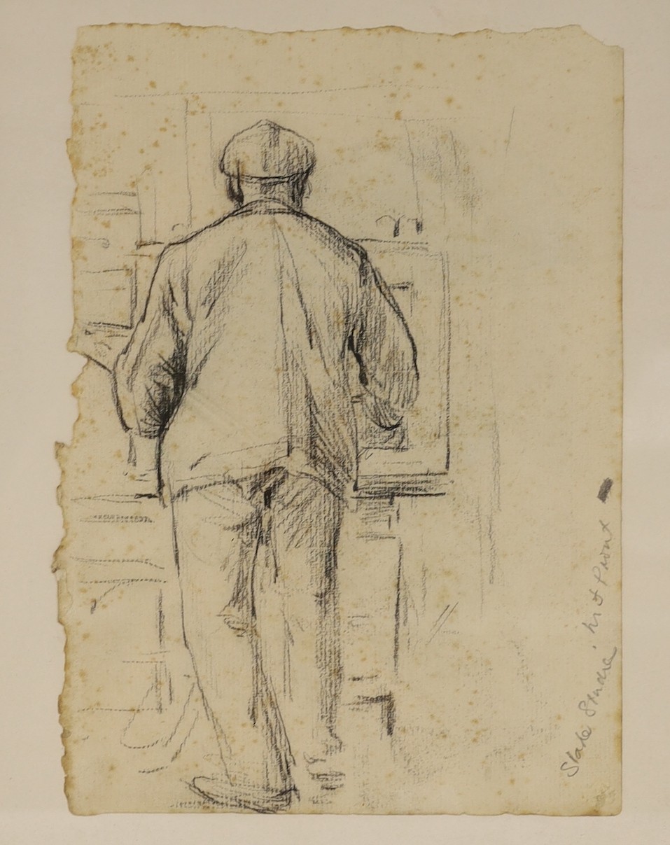 Millicent Margaret Fisher Prout (1875-1963), charcoal drawing, Sketch of a working artist, signed and inscribed in pencil 'Slade School', 25 x 18cm